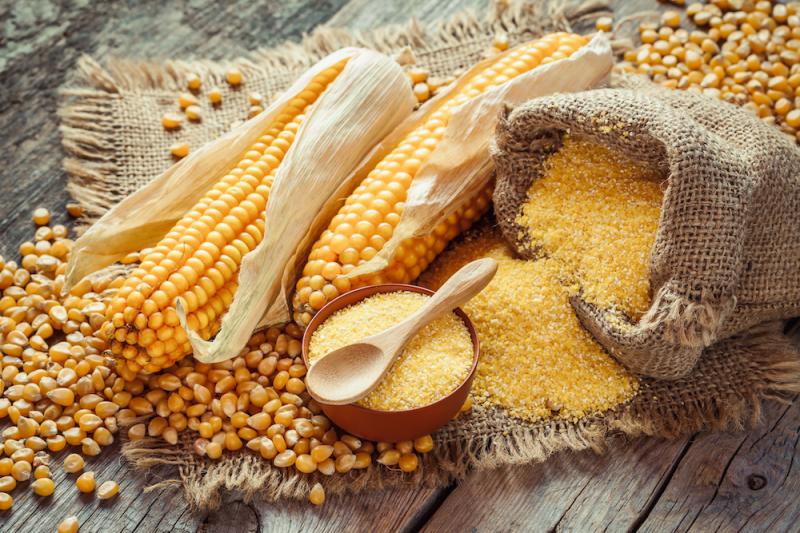 Dried corn cobs and cornmeal